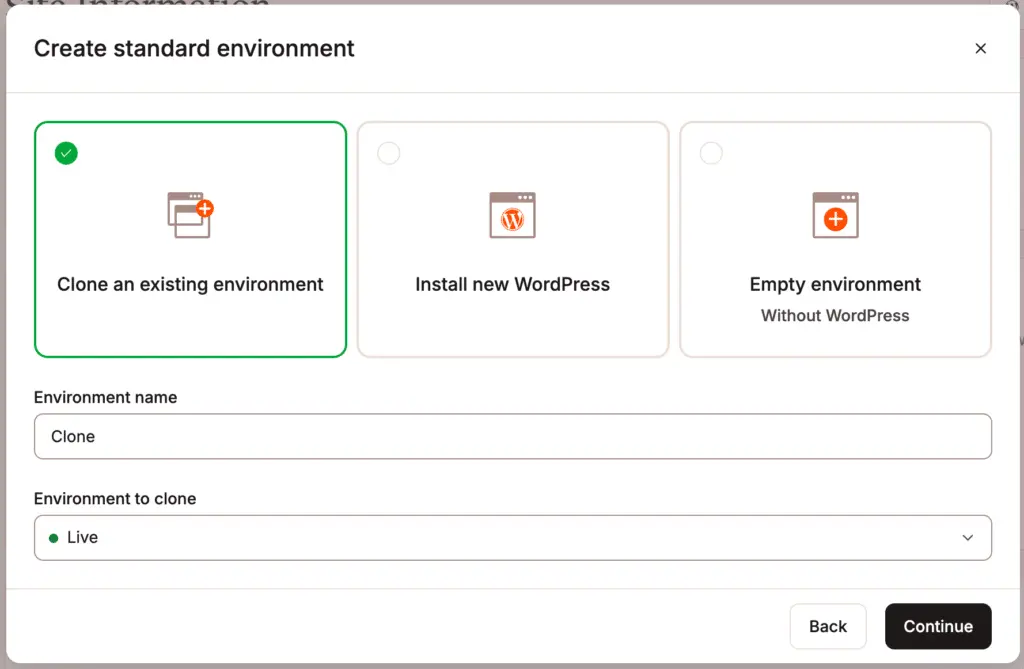 kinsta staging environment cloning
