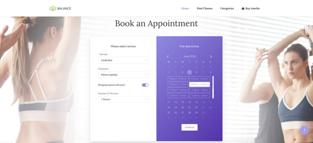 amellia booking plugin booking website page