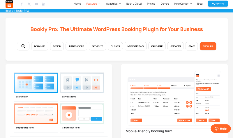 bookly pro homepage screenshot