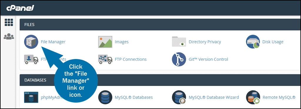 cPanel file manager selection screen