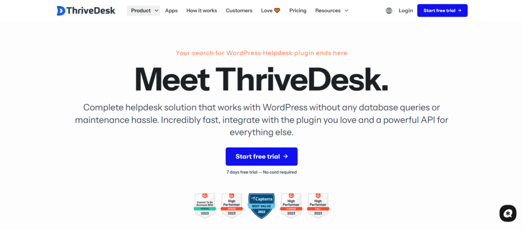 thrivedesk wp plugin homepage