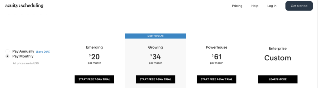 acuity scheduling vs. amelia: acuity scheduling pricing plans