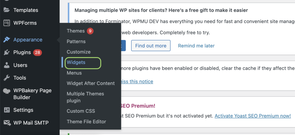 go to widgets to find your WordPress login URL