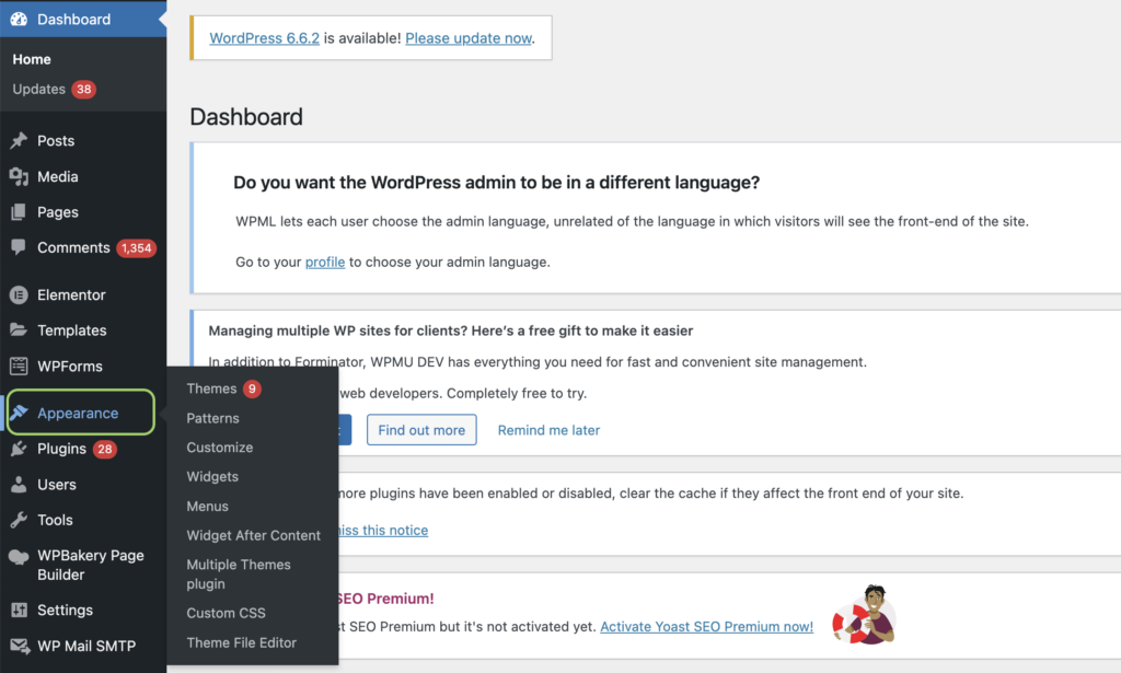 access appearance menu on your wordpress dashboard