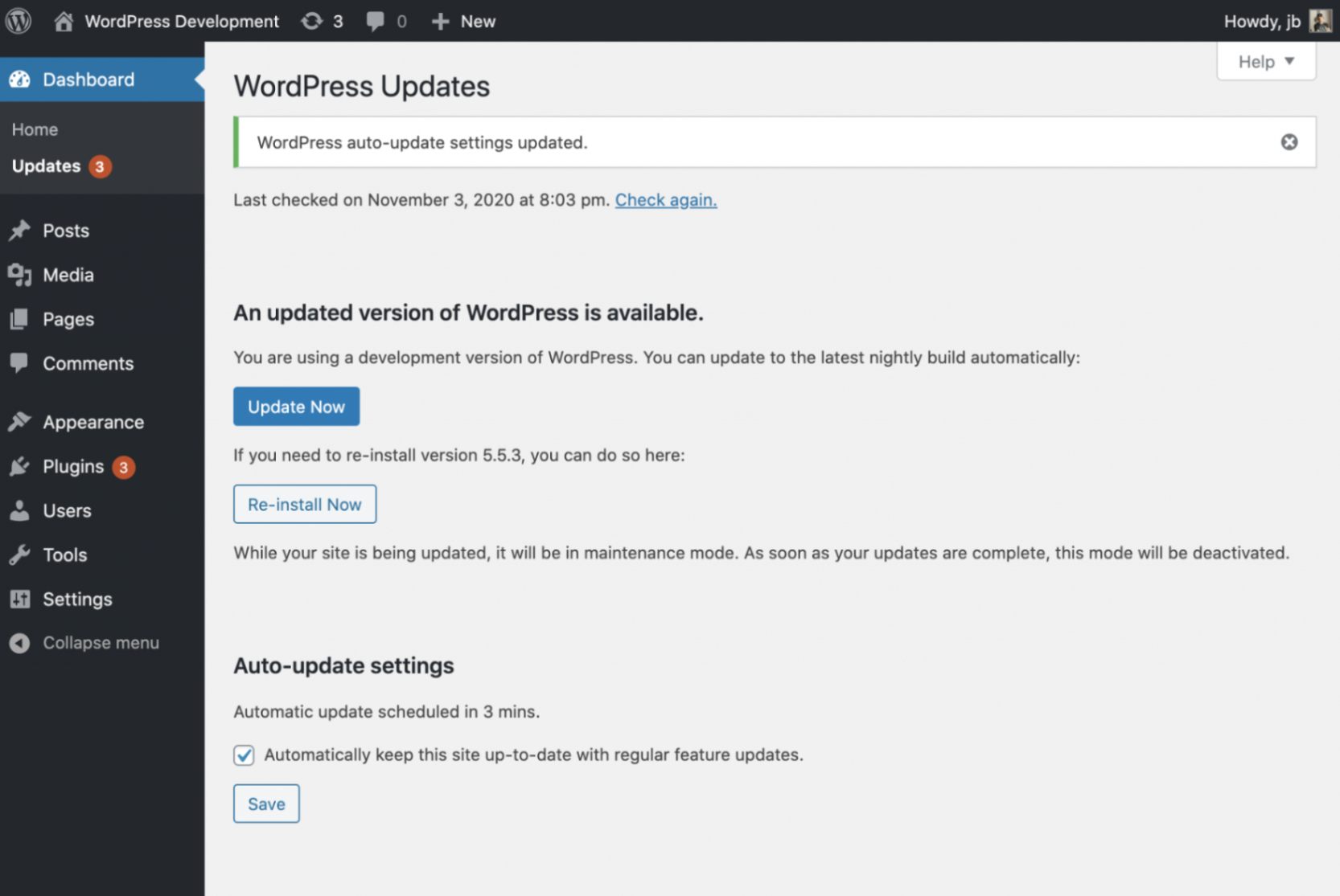 wordpress core update