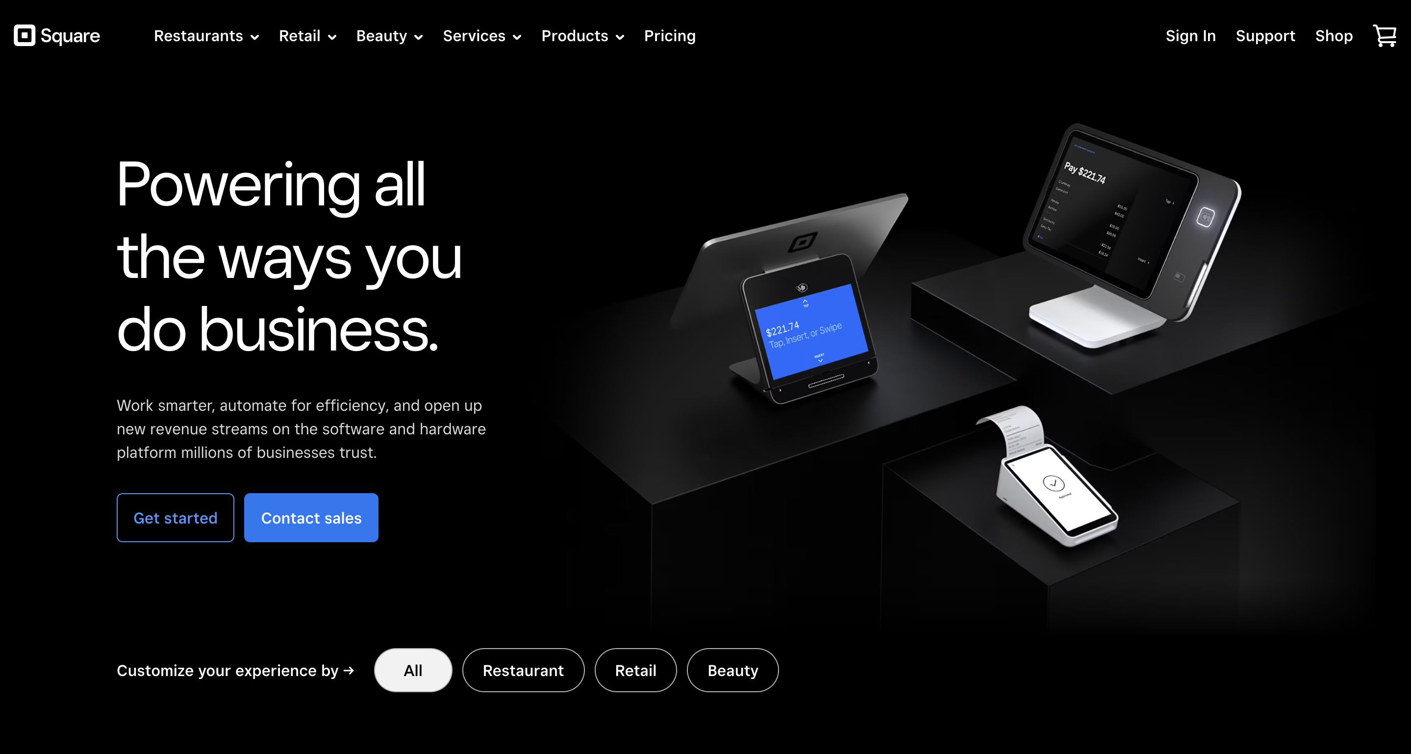 Square payment solution landing page