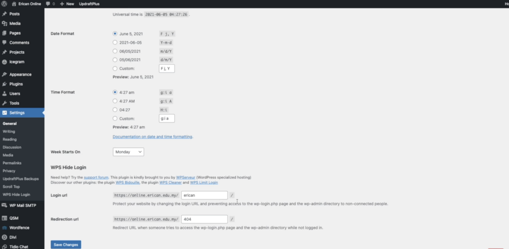 Changing login URL using WPS hide login