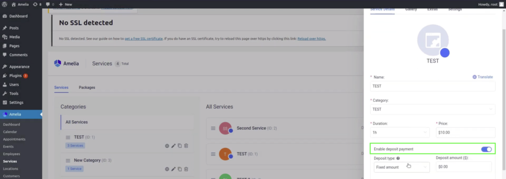 Enable deposit payments option in Amelia