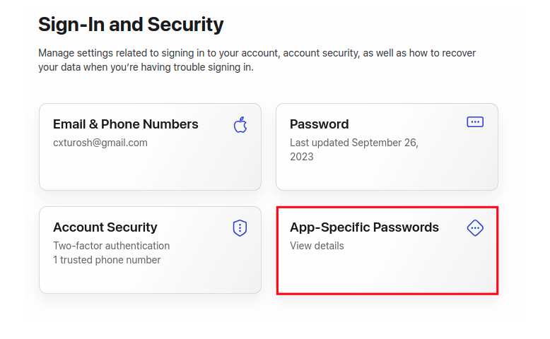 Generating app-specific password in iCloud settings