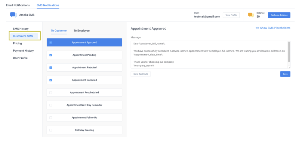 How to configure confirmation texts in Amelia