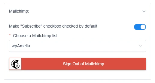 Mailchimp mailing list selection in Amelia