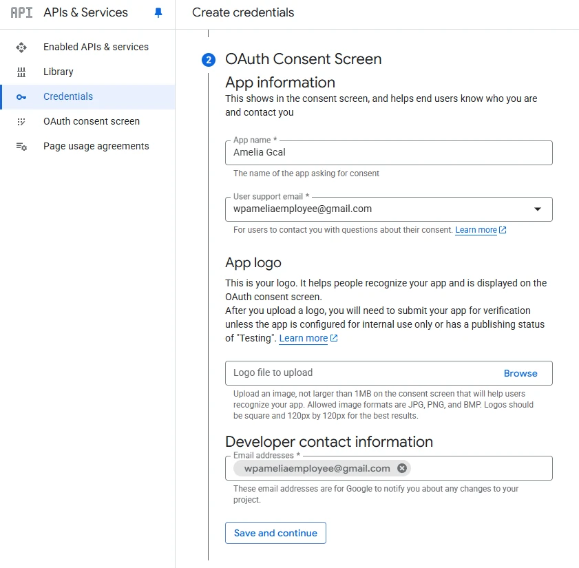 Define emails for OAuth credentials