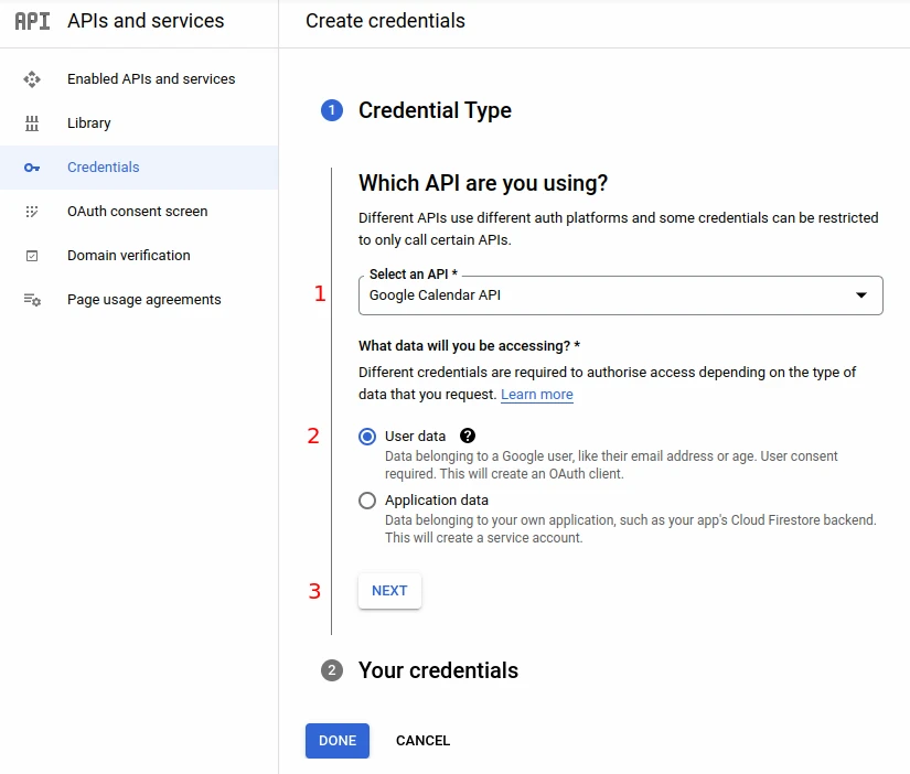 Creating OAuth credentials for Google Calendar
