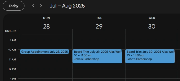 google-calendar-sync Amelia appointments synced in Google Calendar