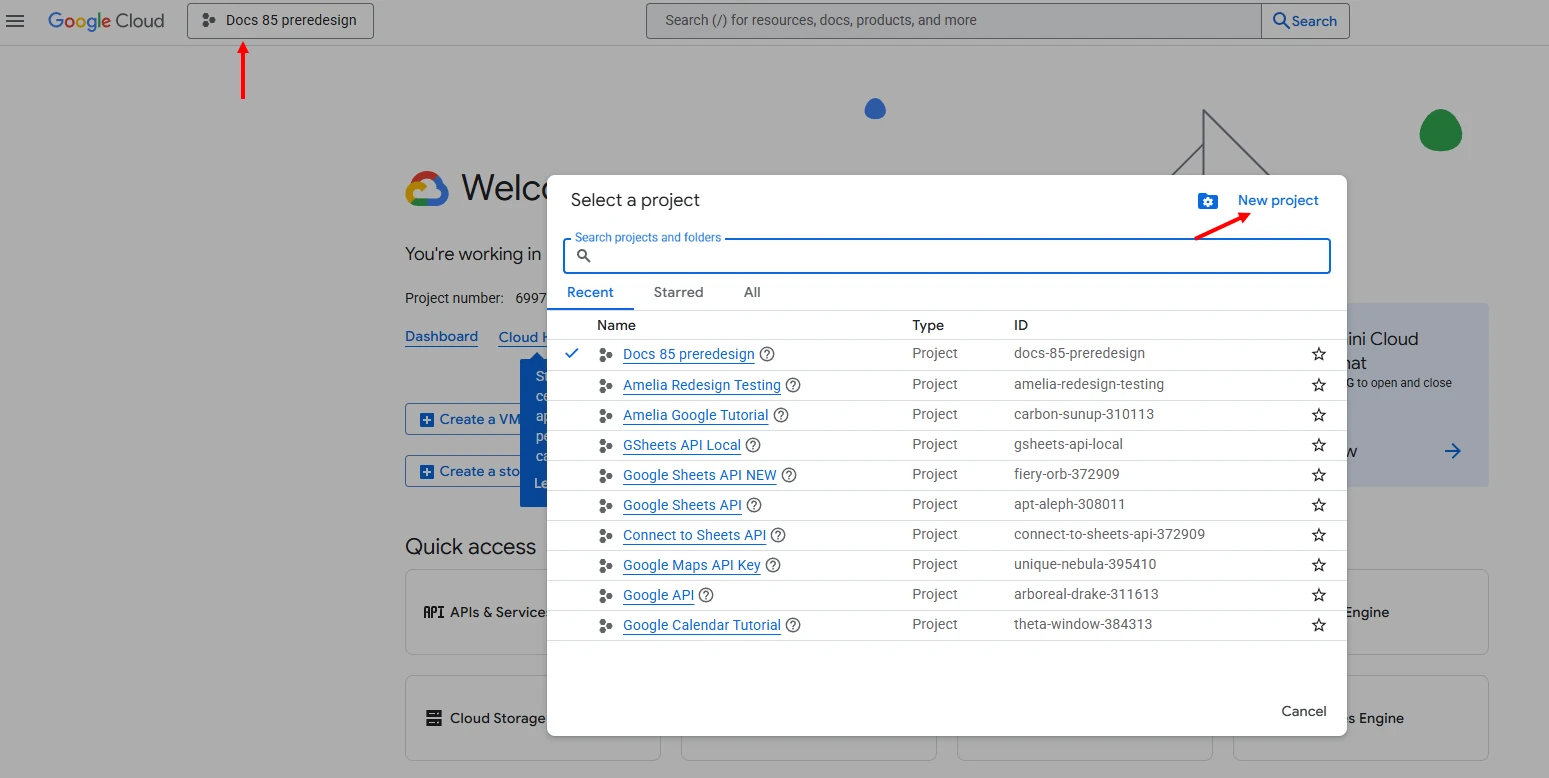 Creating a new Google Cloud project