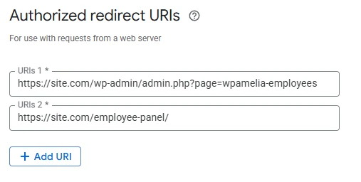 Adding redirect URI for Amelia in Google Cloud Console