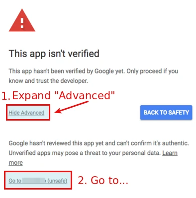 Bypassing the unverified app screen in Google Calendar connection