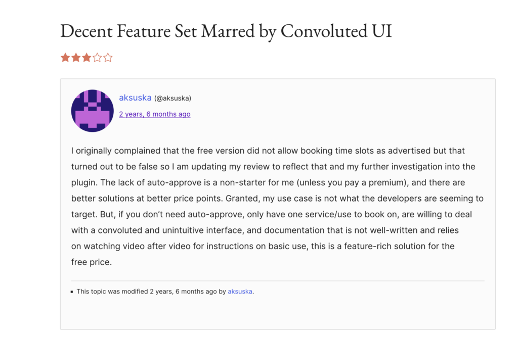 Client review for WP Booking Calendar