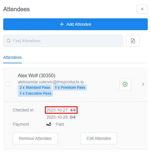 Attendees list in the Amelia back-end.