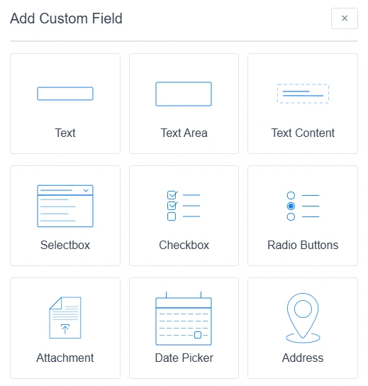 List of available field types for custom fields in Amelia.