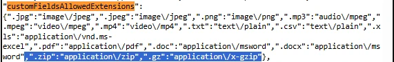 Adding .zip and .gz MIME types in amelia_settings JSON string.