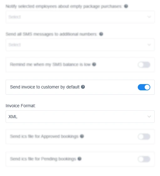 amelia-invoice-settings Send invoice to customer by default and invoice format settings in Amelia Notifications.