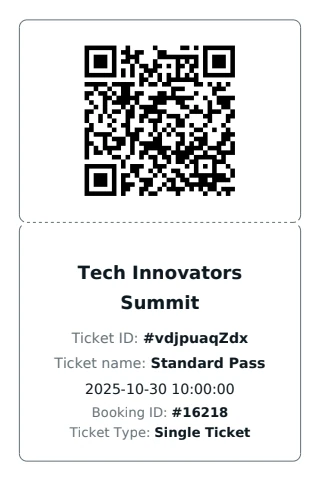 Example of an Amelia QR code e-ticket showing ticket details and event information.