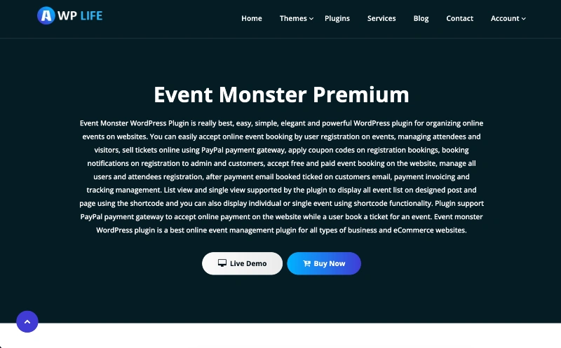 event monster homepage screenshot