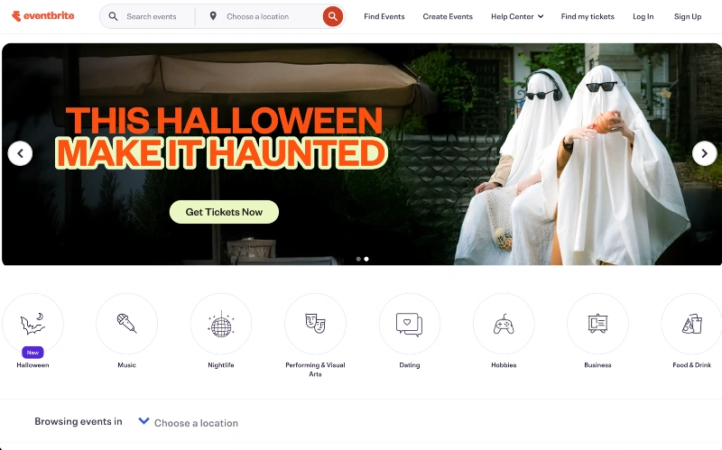 eventbrite homepage screenshot