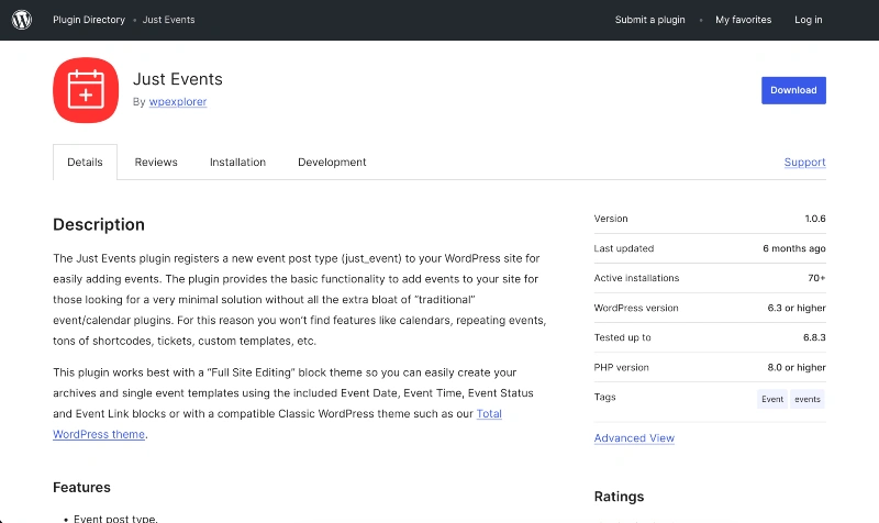 just events homepage screenshot
