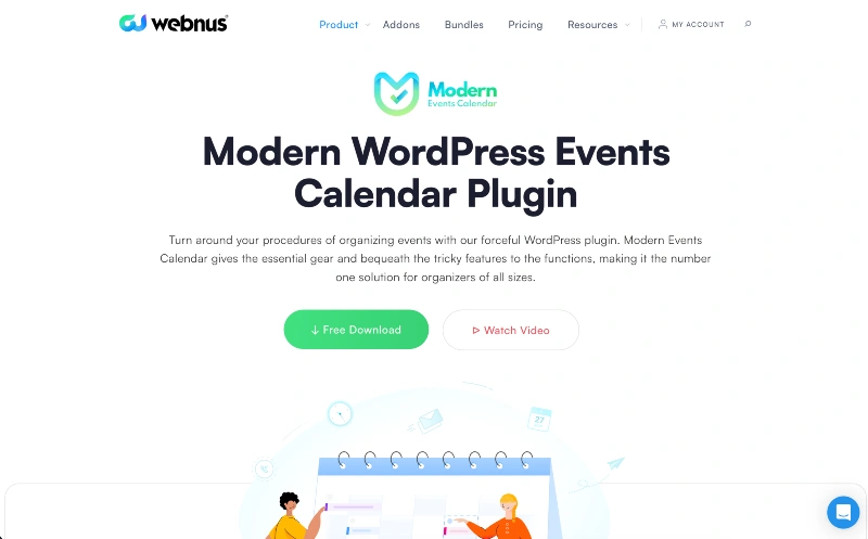 modern events calendar homepage screenshot
