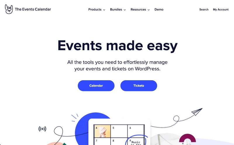 the events calendar homepage screenshot