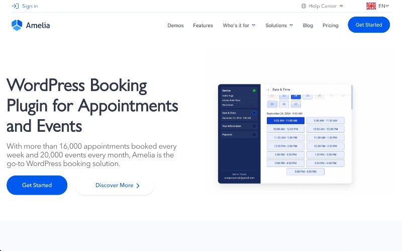 Amelia - the best WP Event manager alternative - homepage screenshot