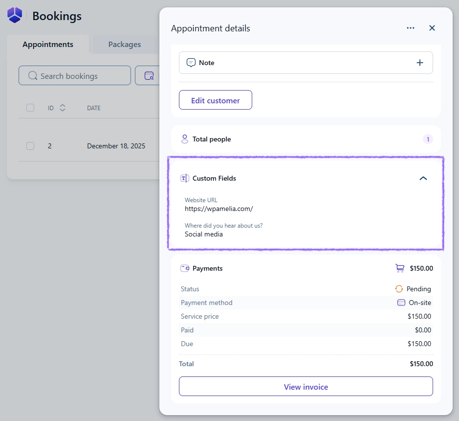 Booking custom fields - Amelia WordPress Booking Plugin