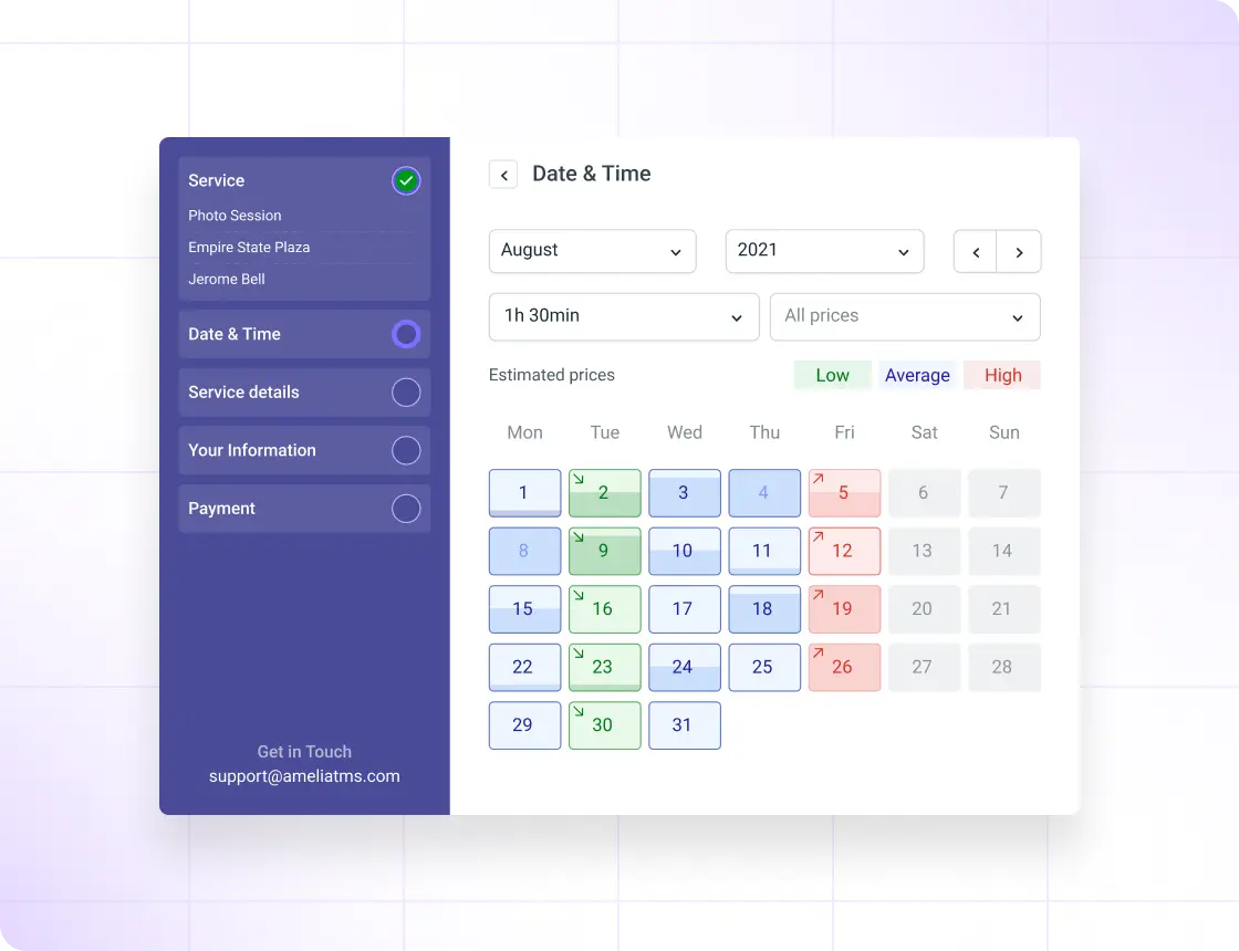 Step-by-step booking wizard