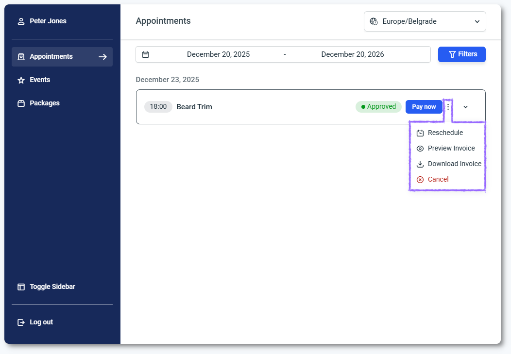 Customer panel - Amelia WordPress Booking Plugin