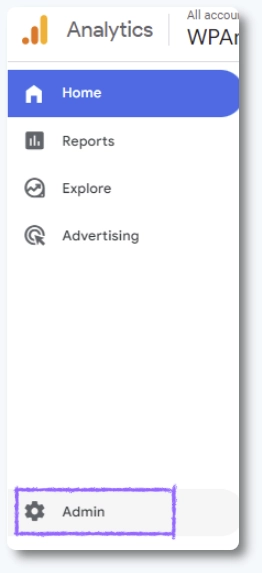Google Analytics 4 admin menu