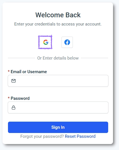 Google sign-in button displayed on the Amelia login screen