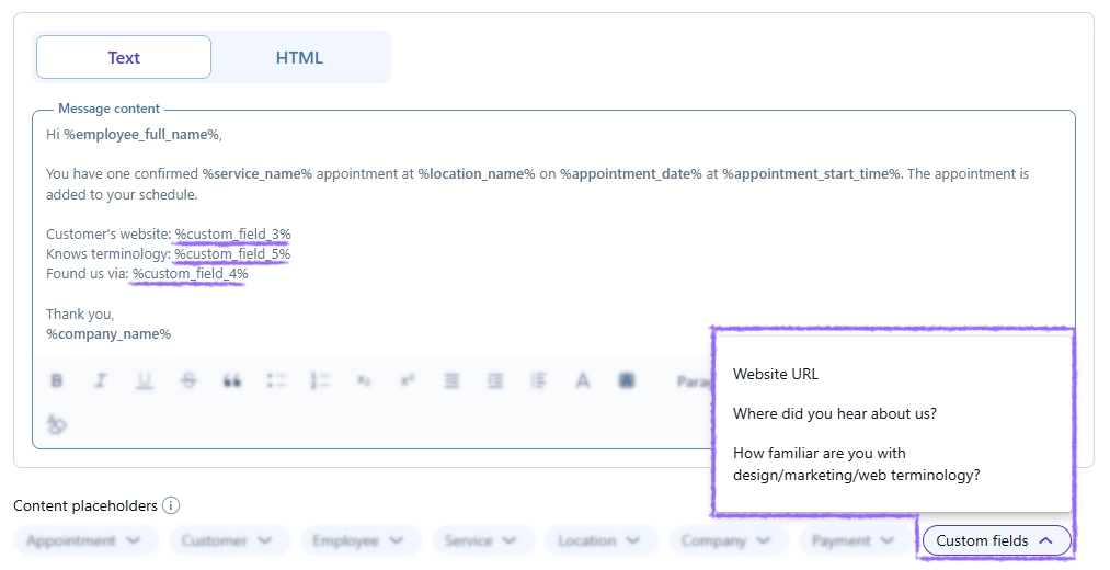 Custom fields - Amelia WordPress Booking Plugin