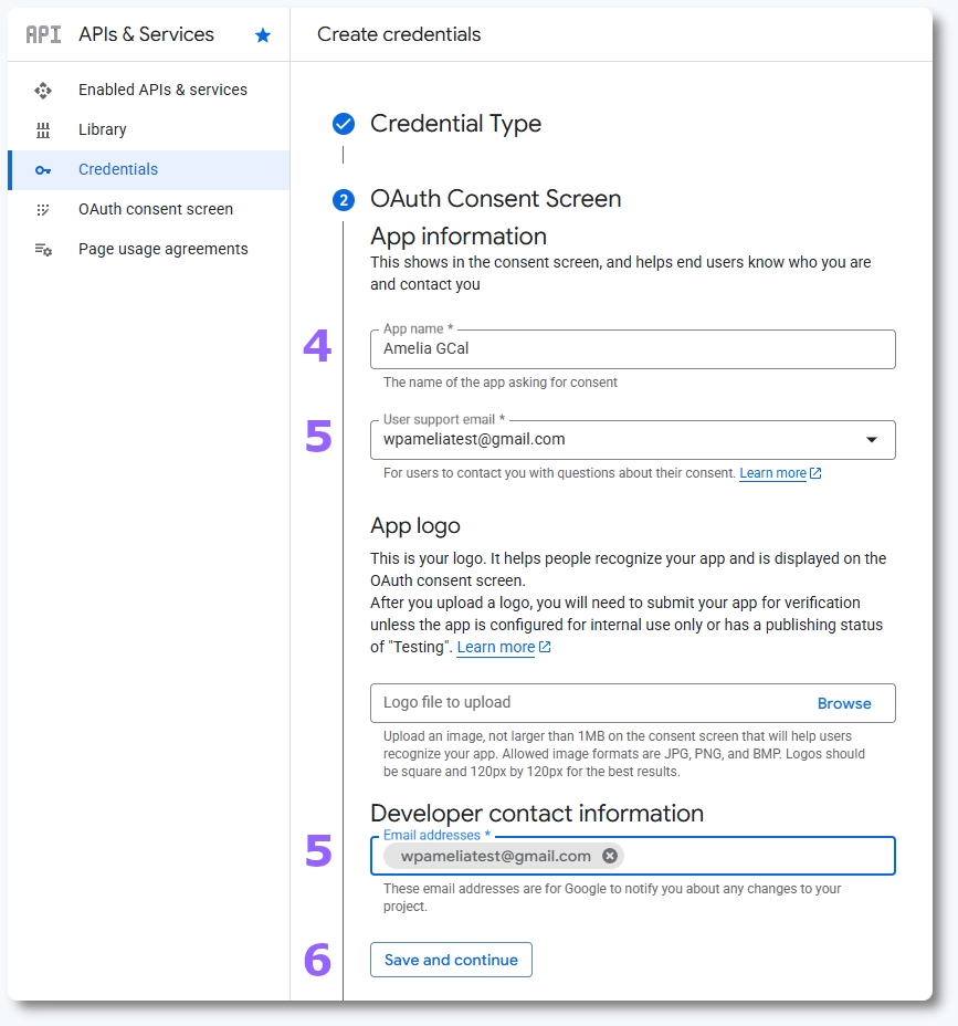 Naam en contactgegevens voor de OAuth-app