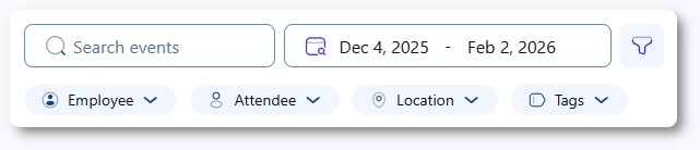 Search and filter tools in the Amelia Events screen