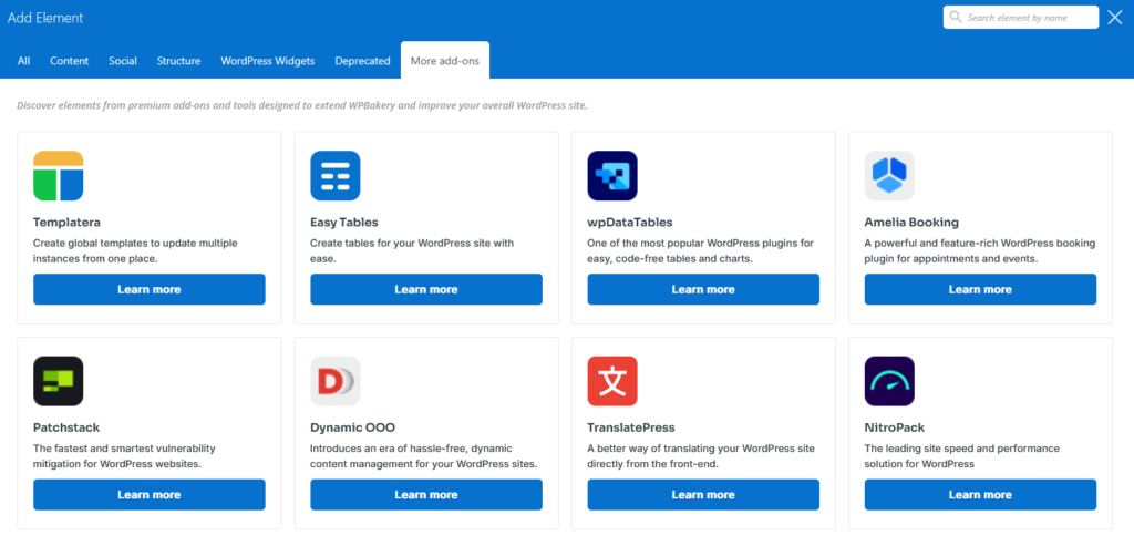 wpbakery addons dashboard
