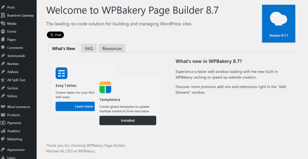 wpbakery admin dashboard