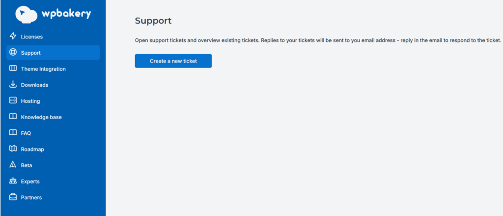wpbakery support dashboard