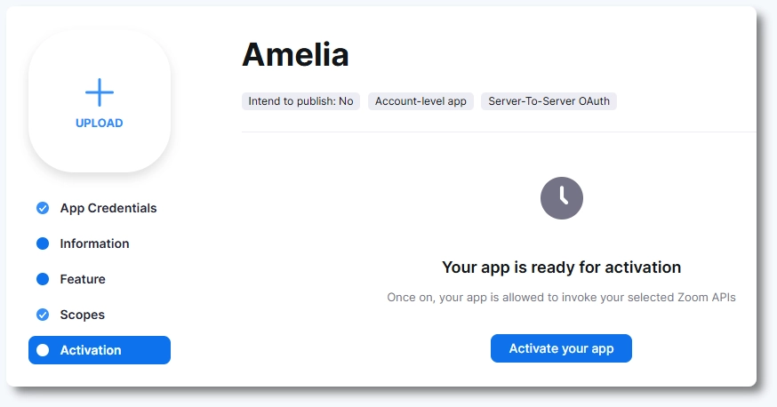 Zoom app activation screen