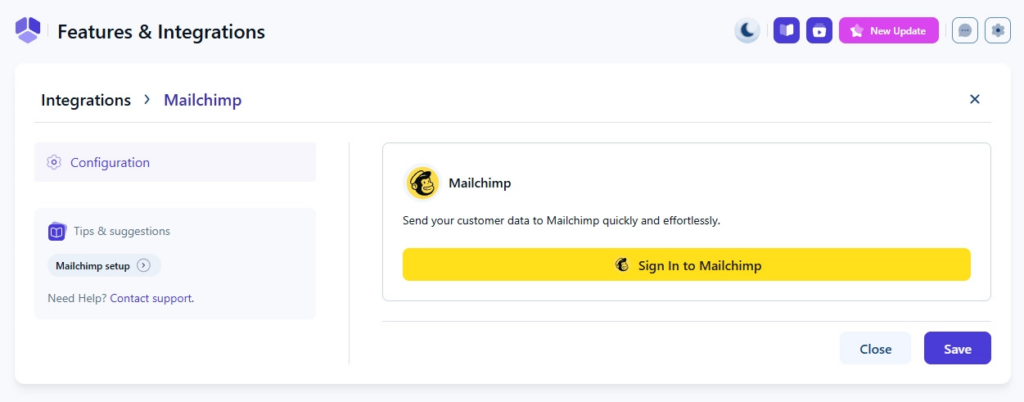 amelia and mailchimp integration