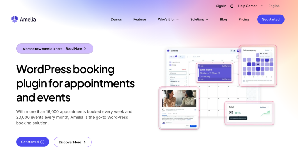 Amelia event and appointment booking plugin