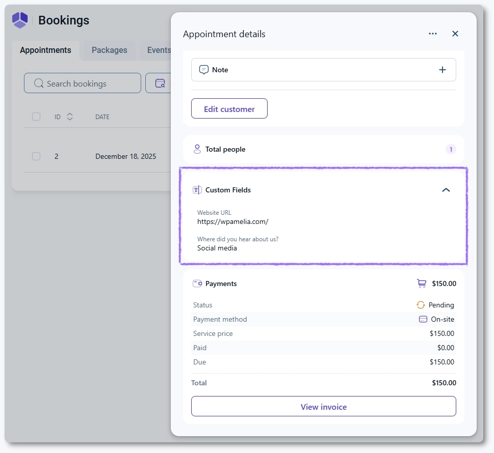 Booking custom fields - Amelia WordPress Booking Plugin