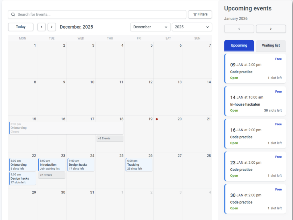 Event calendar view in Amelia