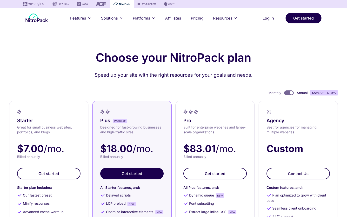 NitroPack’s plans on 5 October 2026, billed annually.
